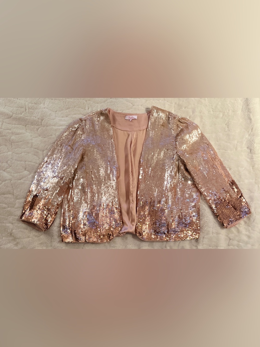 Parker rose gold ombré sequin open-front jacket size L
